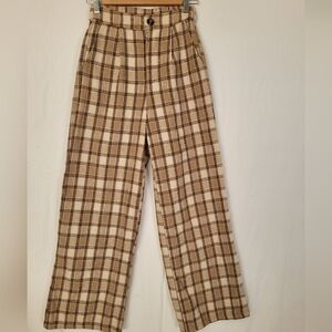 SHERO Plaid Pants Size S Tan Brown Cream Wide Leg Academia Preppy